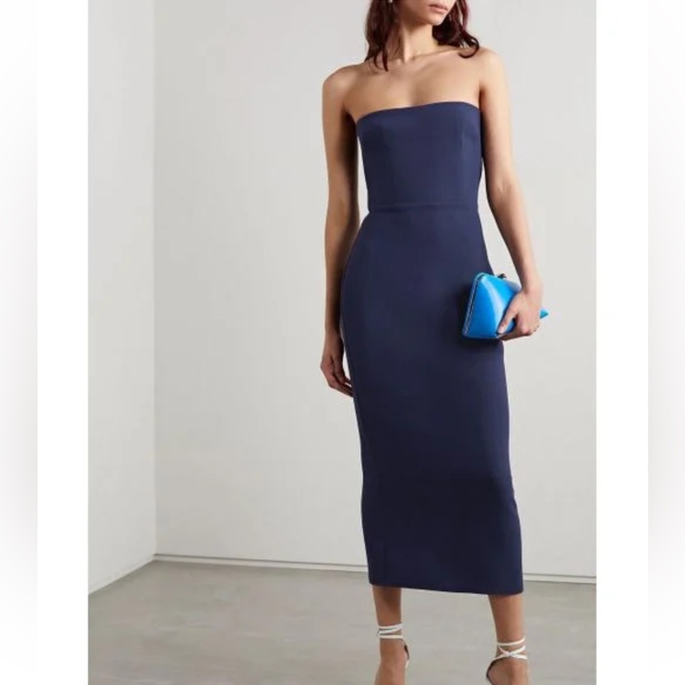 NWT ALEX PERRY Callan strapless stretch-crepe midi dress